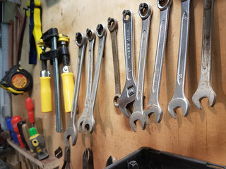Wrenches hanging on the tool panel