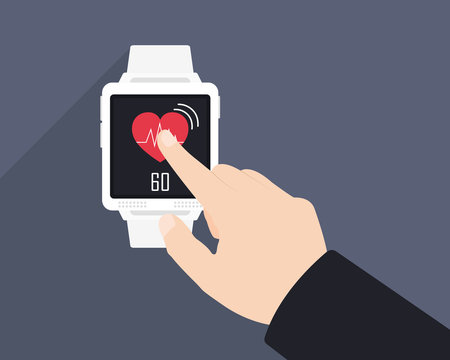Measuring heart rate, Smart clock, Smar twatch application. Vector illustration