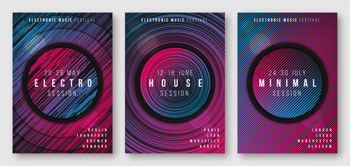 Abstract geometric electronic music poster designs, brochure cover templates, flyers. Vector illustration.