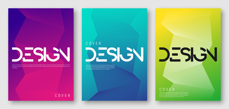 Abstract gradient geometric cover designs, trendy brochure templates, colorful futuristic posters. Vector illustration. Global swatches.