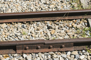 Details of old tracks of Keage Incline used as rail line to connect channels in Kyoto, Japan. 