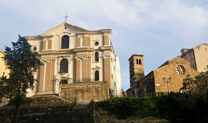 Fototapeta na wymiar The churches Santa Maria Maggiore and San Silvestro in Trieste