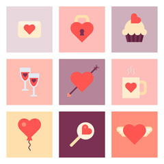 Valentine Day Flat Icon Set