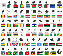 all African countries arranged in alphabetical order vector high detailed maps and flags