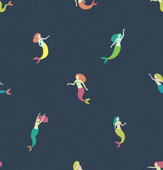 Seamless pattern with colored mermaids