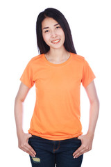 woman in t-shirt isolated on white background