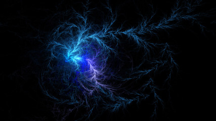 Abstract lightning fractal design isolated on black background. Model 8. Widescreen.