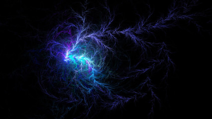 Abstract lightning fractal design isolated on black background. Model 8. Widescreen.