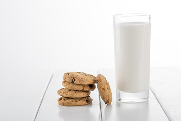 Closeup of Milk and Chocolate biscuit on table