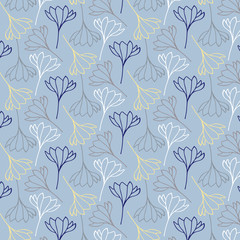 Hand drawn floral vector pattern in white, yellow and blue color palette