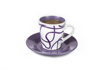 Cup of coffee with the spoon on white background