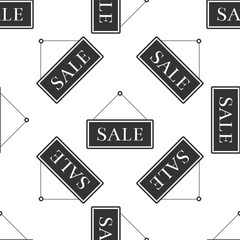 Hanging sign with text Sale icon seamless pattern on white background. Flat design. Vector Illustration