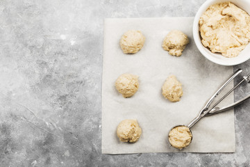 Baking of cookies. Top view, copy space. Food background