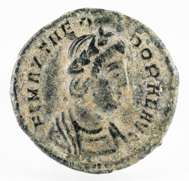 Ancient Roman copper coin of Theodora. Obverse.