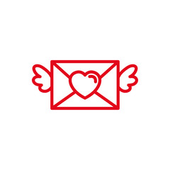 Love with winged mail love letter  Icon. Simple Heart Illustration Line Style Logo Template Design. 