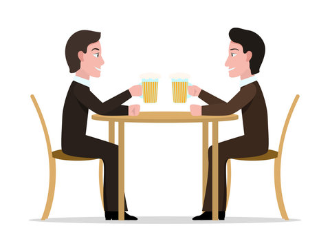 Vector illustration two cartoon men drinking beer