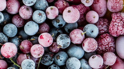frozen berries, black currant, red currant, raspberry, blueberry. top view. macro - 188942778