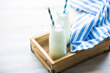 Vintage bottles with milk