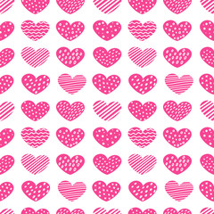 Cute hand drawn hearts with differents patterns seamless vector pattern.