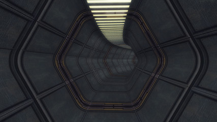 3D render. Futuristic interior corridor spaceship