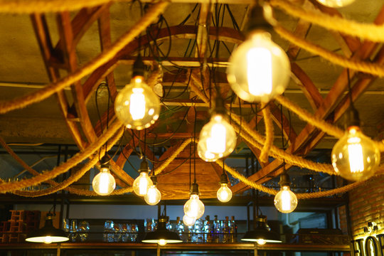 edison light bulbs style hanging on the ceiling for decorated in antique style. idea   and creativity concept.