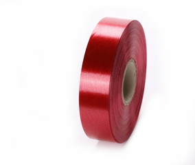 new red ribbon roll isolated on white background