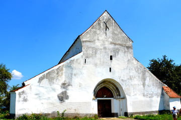 Fototapeta na wymiar Tower of old medieval saxon evangelic church in Halmeag (Transylvania)
