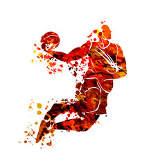 Obraz premium Vector watercolor silhouette basketball player