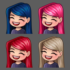 Emotion icons smile female with long hairs for social networks and stickers