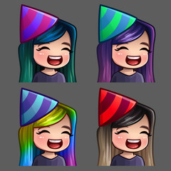 Emotion icons happy party female with long hairs for social networks and stickers