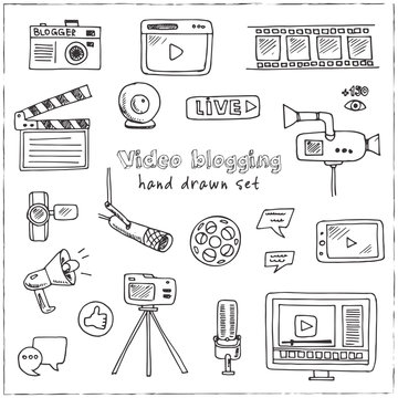 Hand drawn doodle video blogging set.