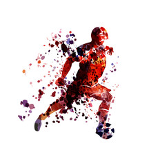 Fototapeta na wymiar Vector watercolor silhouette soccer player