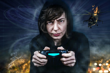 Gamer mit Controller in virtueller Welt  © nokturnal