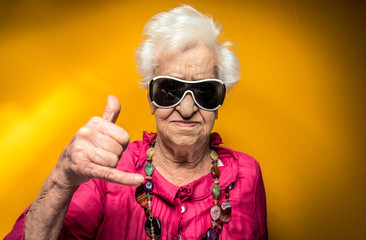 Grandmother portrait set in the studio. Concepts about seniority