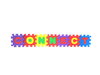 Connection and connectivity concept - sign with colorful puzzle letters isolated on white background
