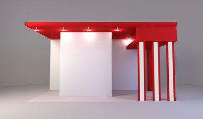 red exhibition stand 3d Rendering