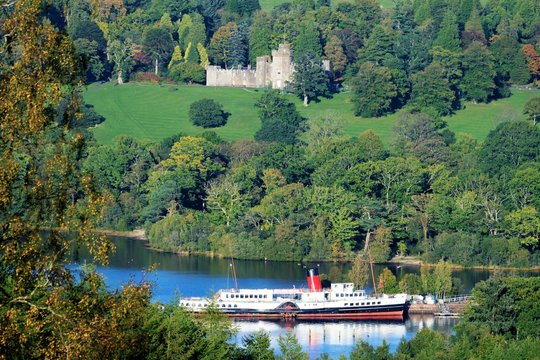 Steamer and Castle on Loch Lomand