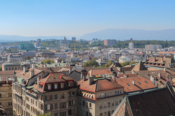 Fototapeta na wymiar GENEVA, SWITZERLAND - SEPTEMBER 14 - View of the city from a height.