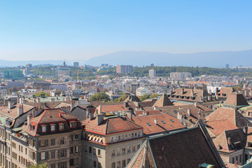 Fototapeta na wymiar GENEVA, SWITZERLAND - SEPTEMBER 14 - View of the city from a height.