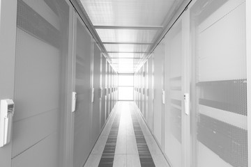 modern server room with white servers