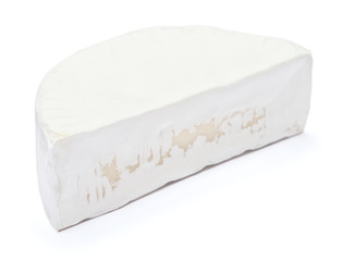 Piece of brie or camambert cheese on a white background