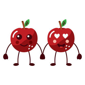 apples happy and in love fruit kawaii icon image vector illustration design 