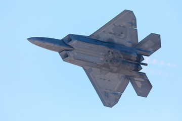 F-22 Raptor in a very close view, with afterburners on