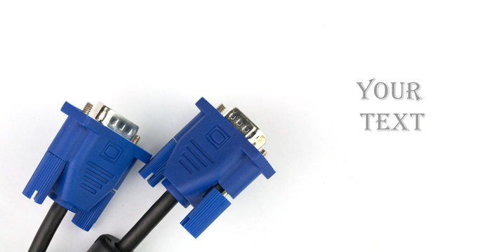 Two d-sub coonectors with black cables isolated on white background