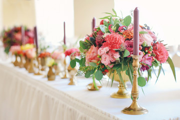 Beautiful flowers on table in wedding day
