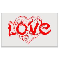 Lettering love whith heart. Calligraphy postcard or poster graphic design typography element. Hand written vector style happy valentines day sign.