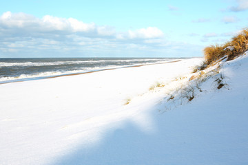 Scenic beach in winter, Atlantic coast in Jutland, Denmark