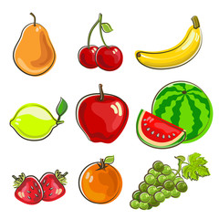 hand drawn icon fruits set