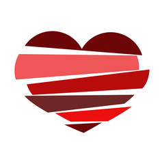 Stripes broken heart  in different tones of red on white background. Could be used as icon, sign, symbol, flag, sticker, badge.