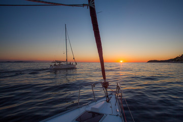 Warm sunset view from the yacht